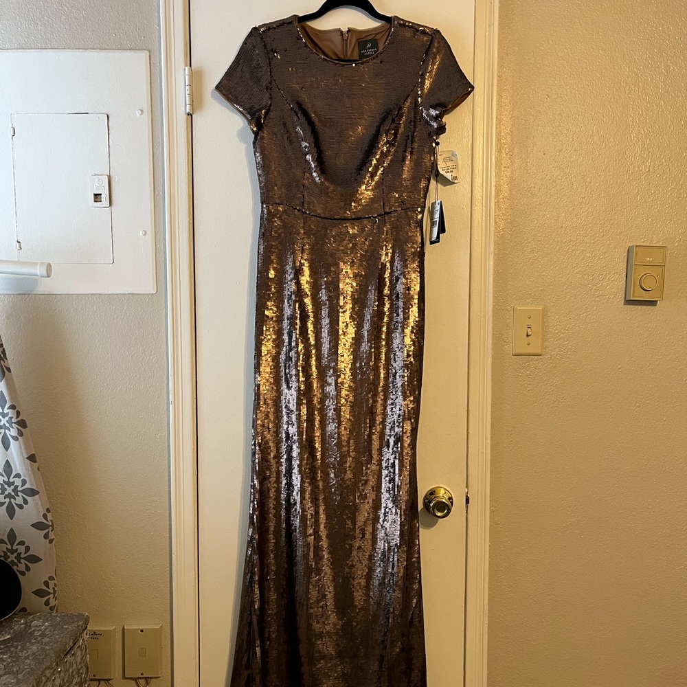 Bronze sequins floor length gown, NWT